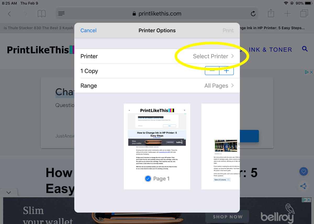 use airprint to print from ipad